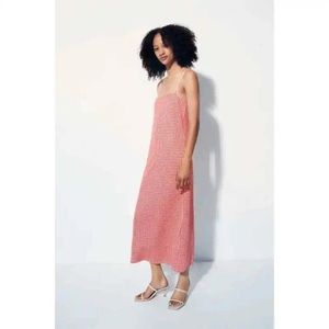 Zara Jacquard Red Check Midi Dress